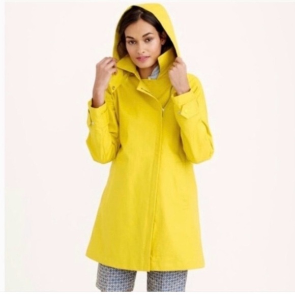 J.CREW Swing Trench Coat in yellow cotton, detachable hood, pockets Sz M NEW - Picture 6 of 16